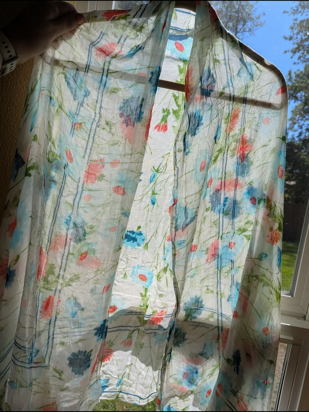 Ariat Lightweight White Floral Scarf/Wrap with Blue, Pink, and Green Accents